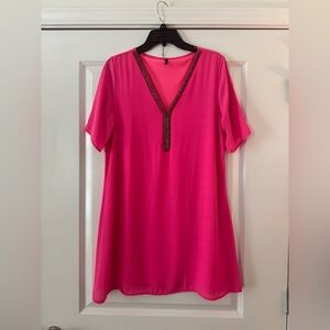 Elegant Pink V-Neck Women's Dress